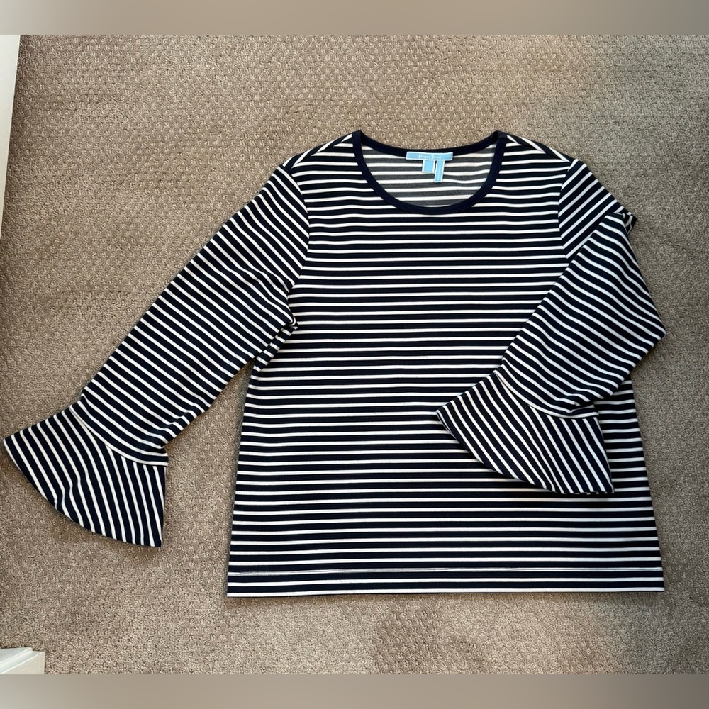 Draper James Navy and White Striped Long Sleeve Top